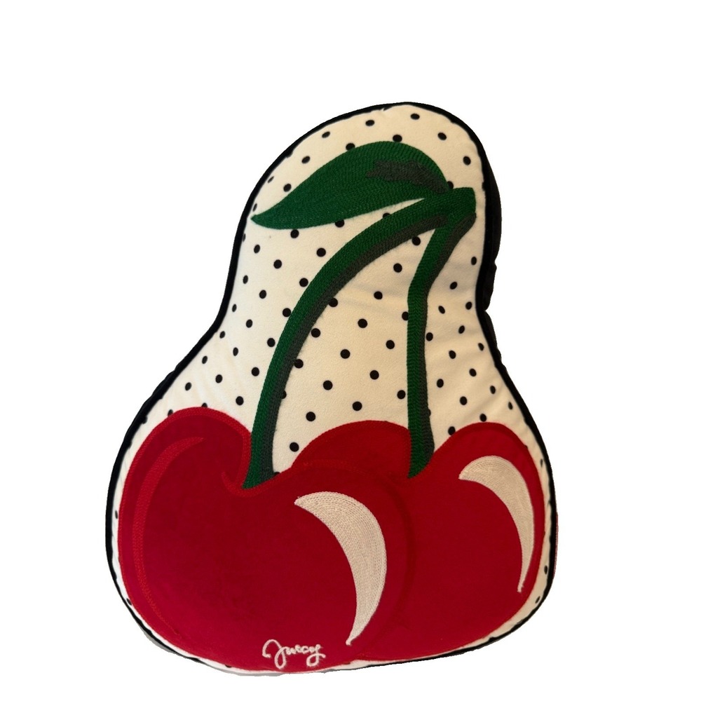 Vintage Juicy Couture Cherry Shaped Pillow Y2K Polka Dot Velour Accent Cushion